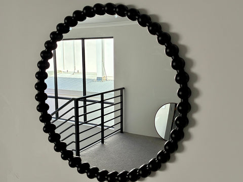 Bobby - Round Bobbin Framed Mirror Black 90cm
