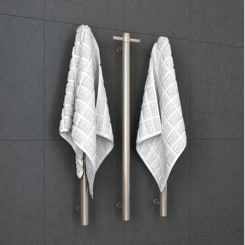 Thermogroup - Brushed Nickel Round Vertical Single Heated Towel Rail