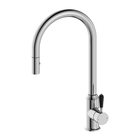 Nero - York Pull Out Sink Mixer With Vegie Spray Function With Black Porcelain Lever