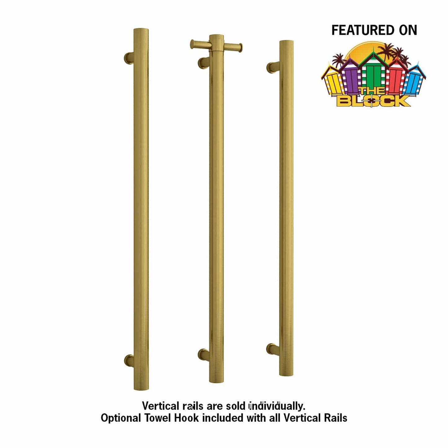 Thermogroup - Brushed Gold Round Vertical Single Heated Towel Rail