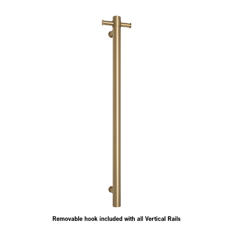 Thermogroup - Brushed Brass Round Vertical Single Heated Towel Rail W142xH900xD100mm