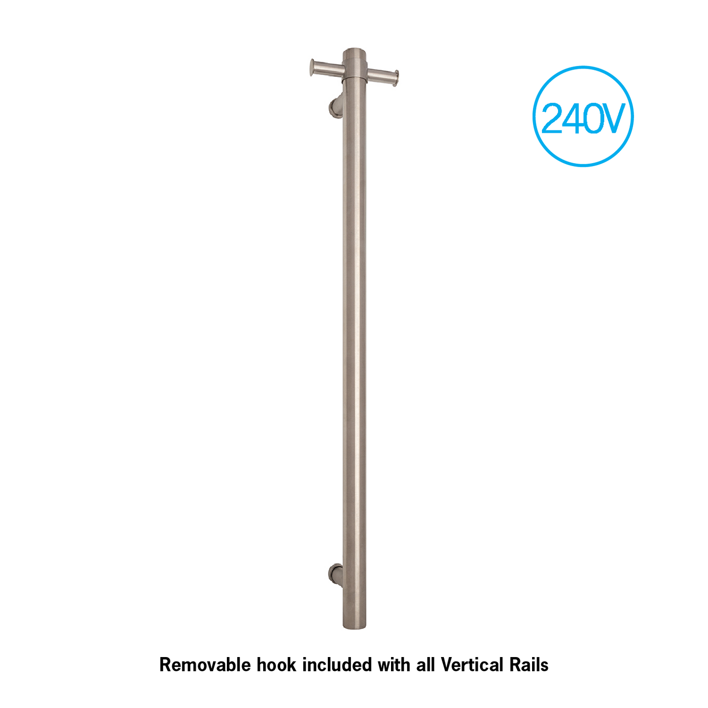 Thermogroup - Brushed Stainless Steel Round 240Volt Vertical Single Heated Rail W142xH900xD100mm