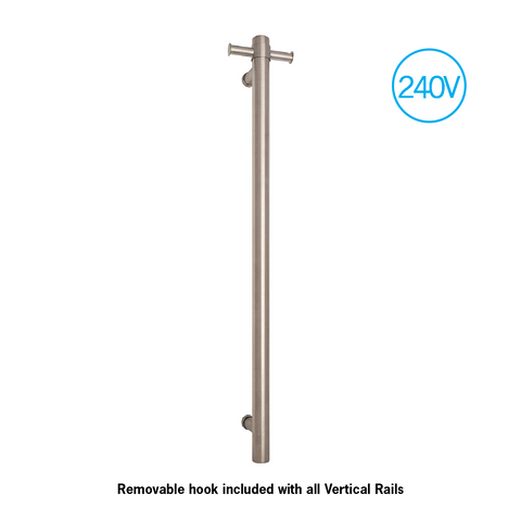 Thermogroup - Brushed Round 240Volt Vertical Single Heated Rail W142xH900xD100mm