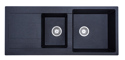 Modern National M-GS408B - Ria One & Half Bowl Granite Sink with Drainer Black