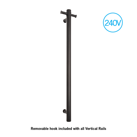 Thermogroup - Matte Black Round 240Volt Vertical Single Heated Rail W142xH900xD100mm