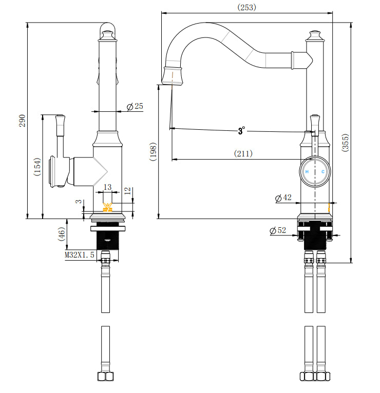 Montpellier Kitchen Mixer Brushed Bronze