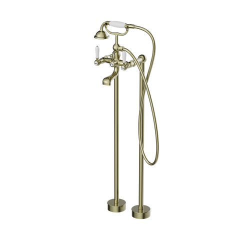 Nero - York Freestanding Bath Set With White Porcelain Hand Shower