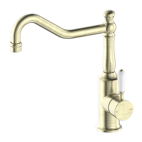 Nero - York Kitchen Mixer Hook Spout With White Porcelain Lever
