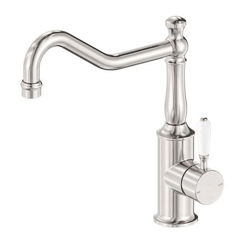 Nero - York Kitchen Mixer Hook Spout With White Porcelain Lever