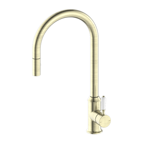 Nero - York Pull Out Sink Mixer With Vegie Spray Function With White Porcelain Lever