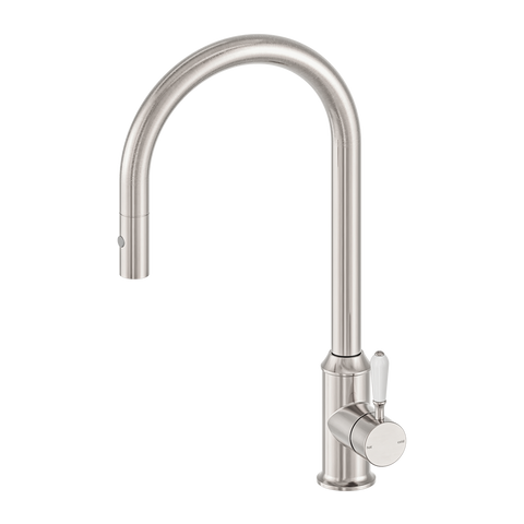 Nero - York Pull Out Sink Mixer With Vegie Spray Function With White Porcelain Lever