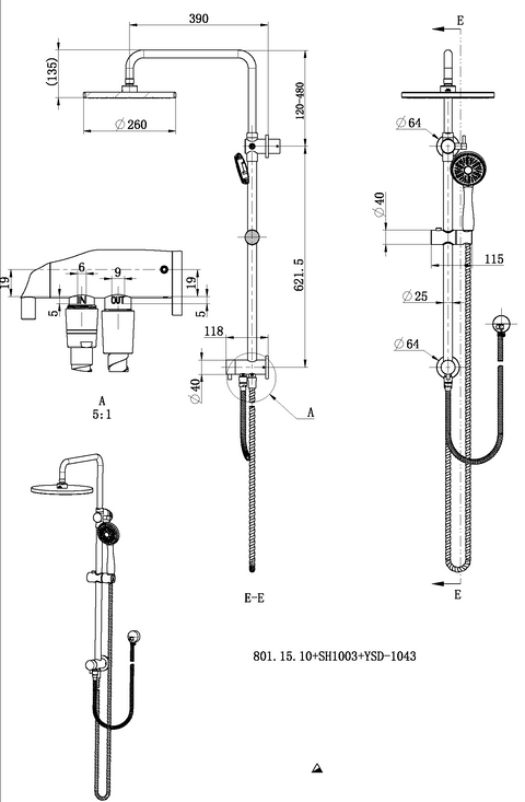 Modern National - Star Shower Column Set Elbow Inlet