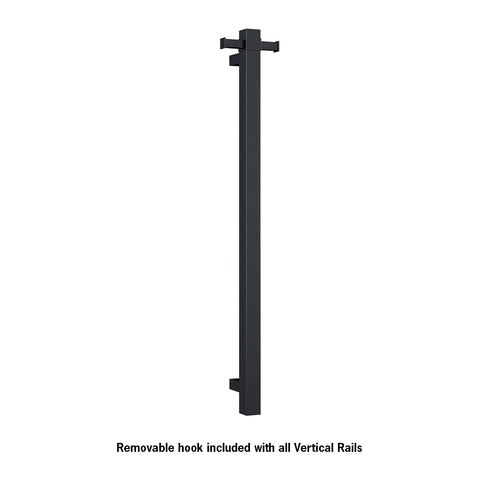Thermogroup - Matte Black Square Vertical Single Bar Heated Towel Rail W142xH900xD100mm