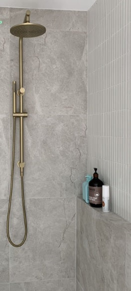 Ebony & Flo - The Lux Brushed Brass Twin Shower on Rail