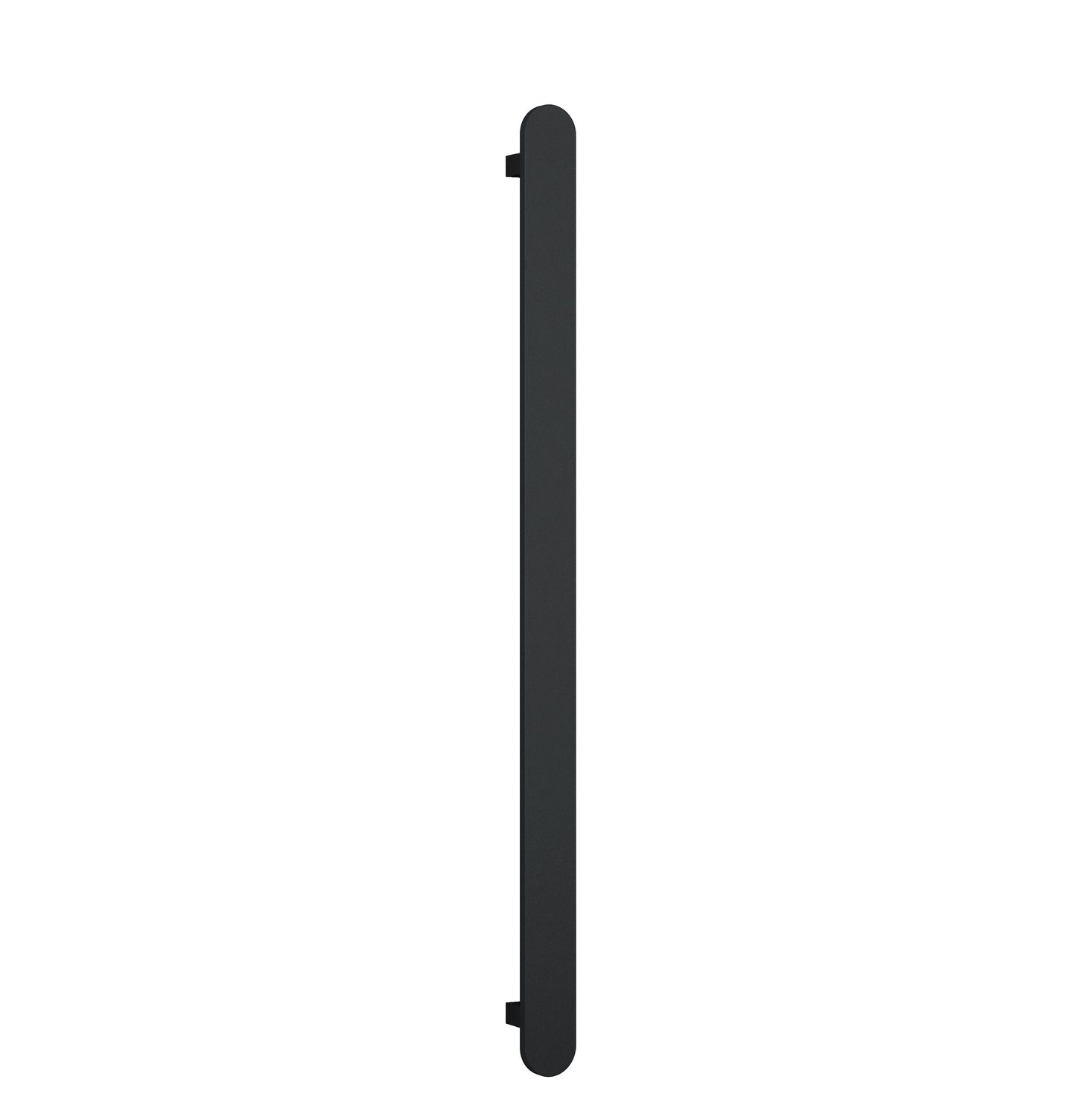 VP900B Matt Black Flat Pill 12V Vertical Single Heated Towel Rail W50xH900xD50mm