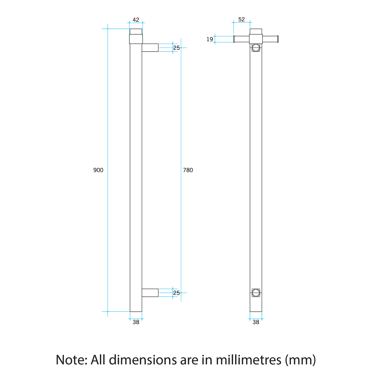 Thermogroup - Brushed Brass Round Vertical Single Heated Towel Rail W142xH900xD100mm