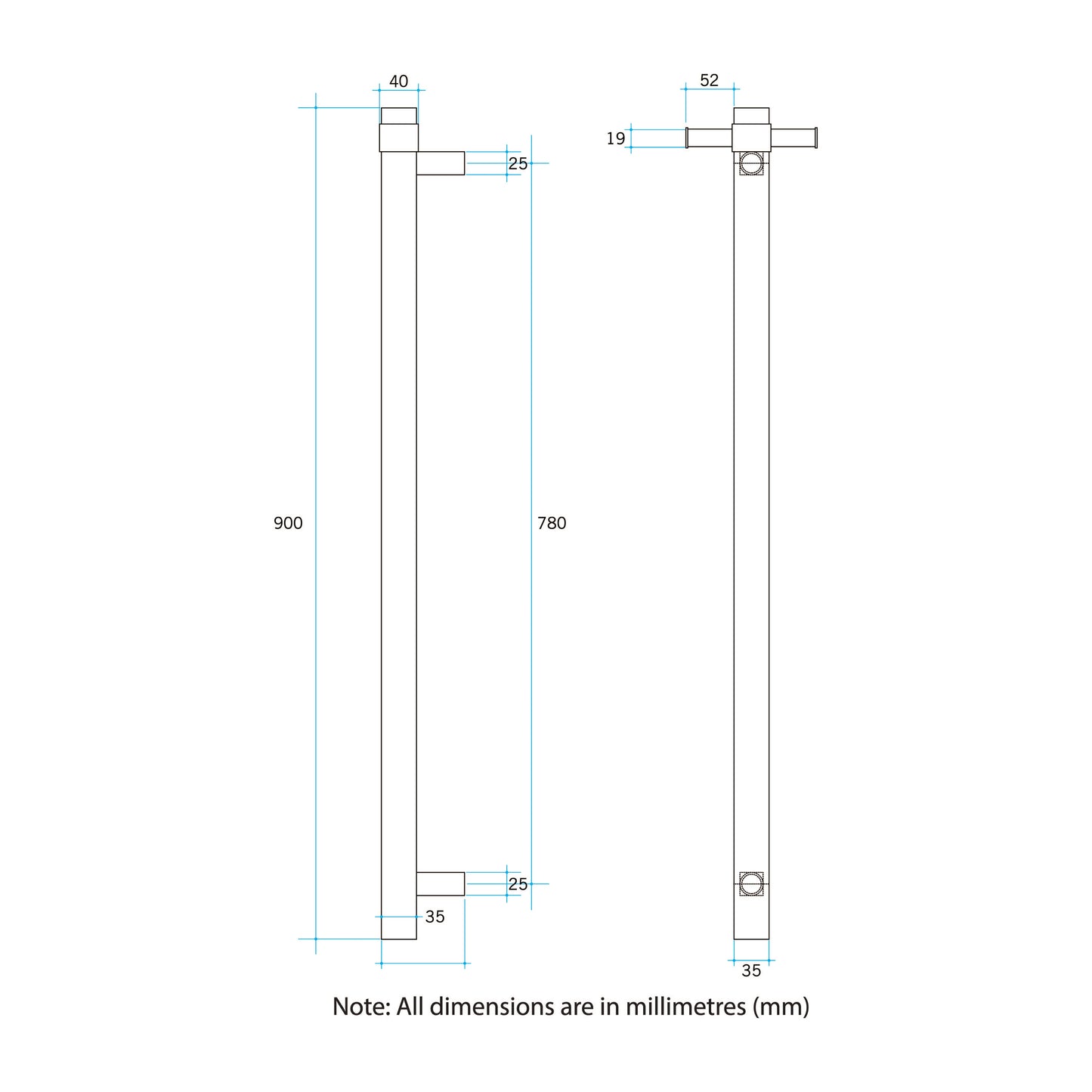Thermogroup - Brushed Gold Round Vertical Single Heated Towel Rail