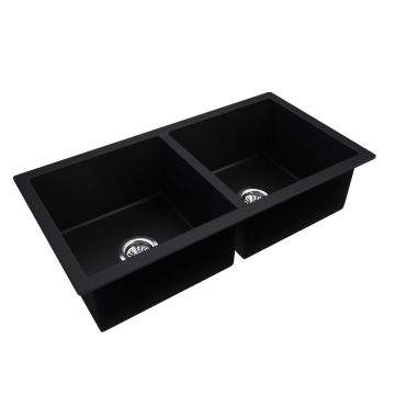 Black Granite Topmount Double Bowl Kitchen Sink - 835 x 490 x 200 mm