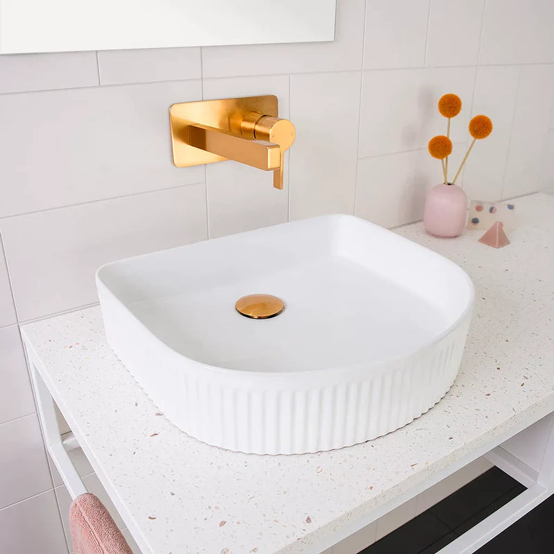 Claya - Arched White Pill Flute Ceramic Basin Matte/Gloss