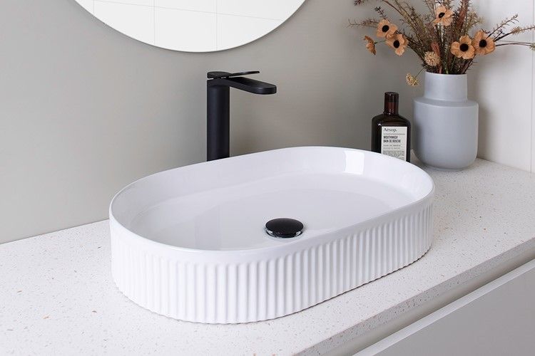 Claya - Ceramic Basin Matte or Gloss White-Pill Fluted