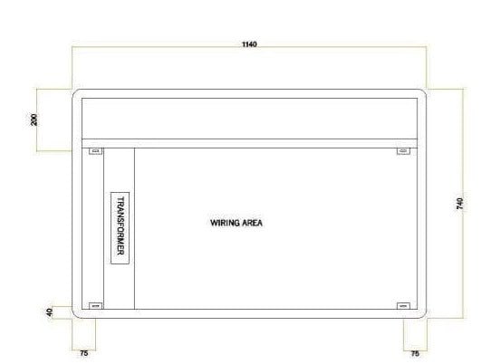 Ablaze Luminous Rectangle Backlit LED Bathroom Mirror - Dimension
