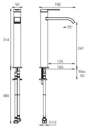 Oliveri BA119500CR - Barcelona Chrome Tower Basin Mixer