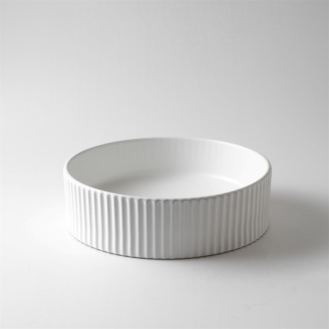 Claya - Matte or Gloss White Ceramic Basin Pill Fluted