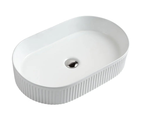 Mercio Cora oval fluted above-counter basin in gloss white