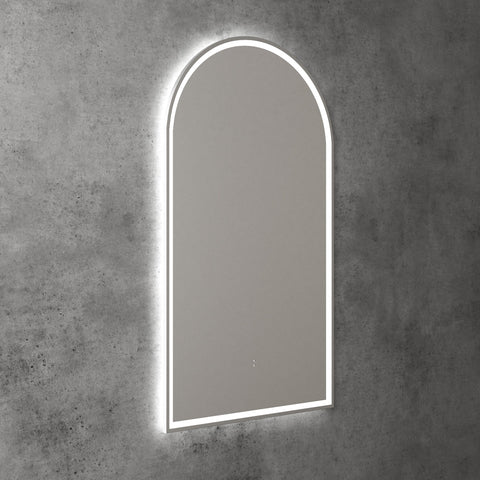 Aulic Canterbury brushed bronze LED arch bathroom mirror