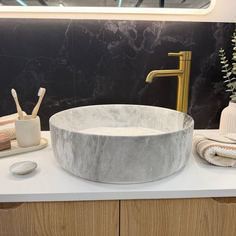 Claya - Moon 40 Matte Stone-Look Round Basin, 400mm Above-Counter Ceramic