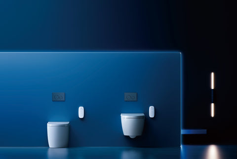 Lafeme Crawford and Sesto rimless floor-standing smart toilet, front view