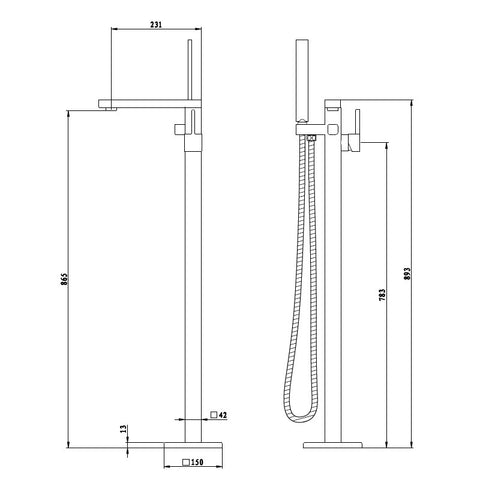 Alpine - Cube Freestanding Bath Mixer Tap With Hand Shower