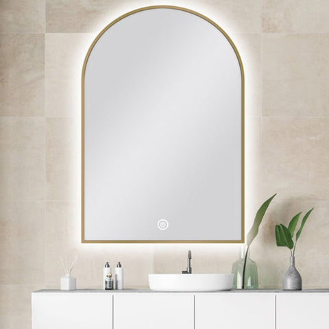 Carysil Arch 3 Color Lighting Gold Framed LED Mirror Touch Sensor Switch Defogger Pad 600*900mm