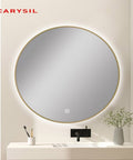 Carysil Round 3 Color Lighting Gold Framed LED Mirror Touch Sensor Switch Defogger Pad 750mm