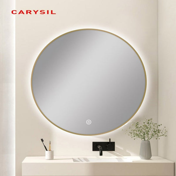 Aqua Perla - Carysil Round 3 Color Lighting Gold Framed LED Mirror Touch Sensor Switch Defogger Pad 750mm