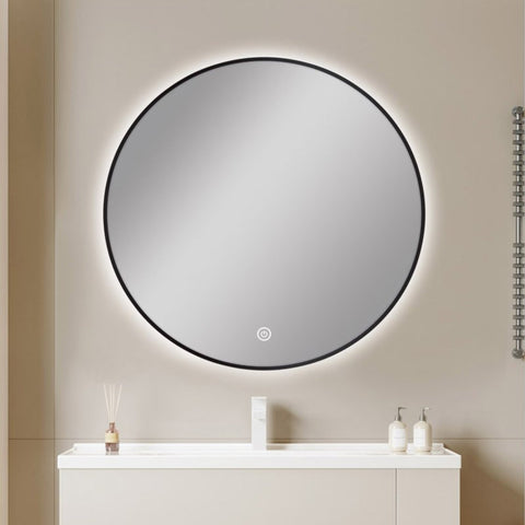 Carysil Round 3 Color Lighting Black Framed LED Mirror Touch Sensor Switch Defogger Pad 750mm
