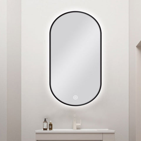 Carysil Oval 3 Color Lighting Black Framed Backlit LED Mirror Touch Sensor Switch Defogger Pad 450*900mm