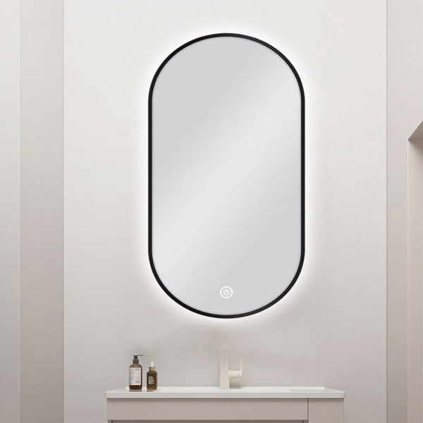Aqua Perla - Carysil Oval 3 Color Lighting Black Framed Backlit LED Mirror Touch Sensor Switch Defogger Pad 450*900mm