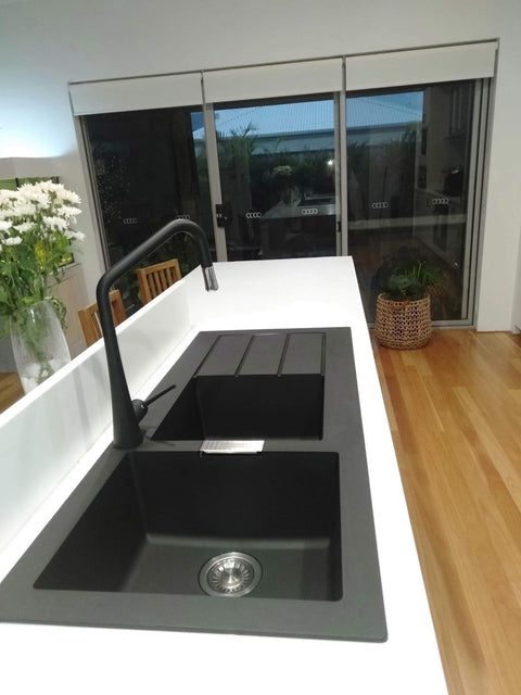 Franke - Tectonite Double Bowl Sink One and 3/4 Bowl Black