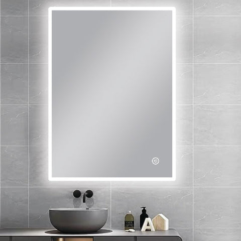 Carysil Square Round Edged 3 Color Lighting Front lit LED Mirror Touch Sensor Switch Defogger Pad 600*750mm