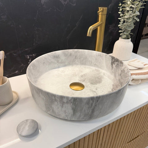 Claya - Moon 40 Matte Stone-Look Round Basin, 400mm Above-Counter Ceramic