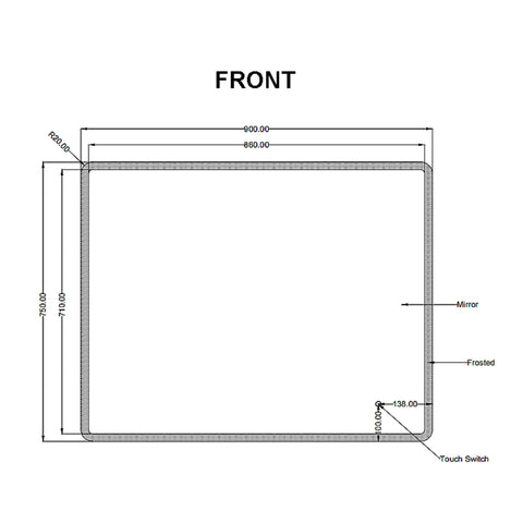 Aqua Perla - Carysil Square Round Edged 3 Color Lighting Frontlit LED Mirror Touch Sensor Switch Defogger Pad 900*750mm