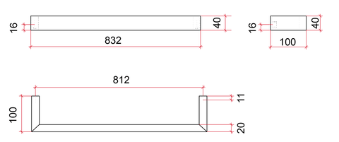Thermogroup - 12V Square Single Bar Heated Towel Rail W832xH40xD100mm