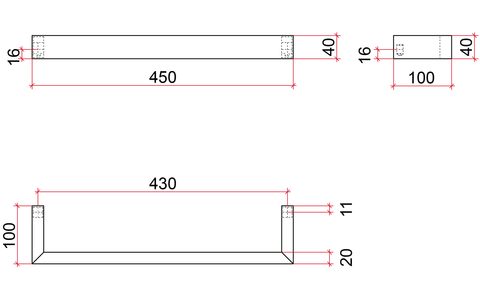 Thermogroup - 12V Square Single Bar Heated Towel Rail W450xH40xD100mm