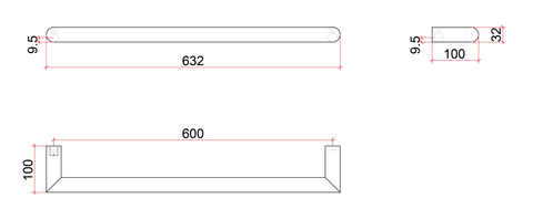 Thermogroup - 12V Round Single Bar Heated Towel Rail W632xH32xD100mm