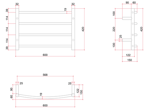Thermogroup - 240V Curved Round Ladder Heated Towel Rail W600xH420xD150mm