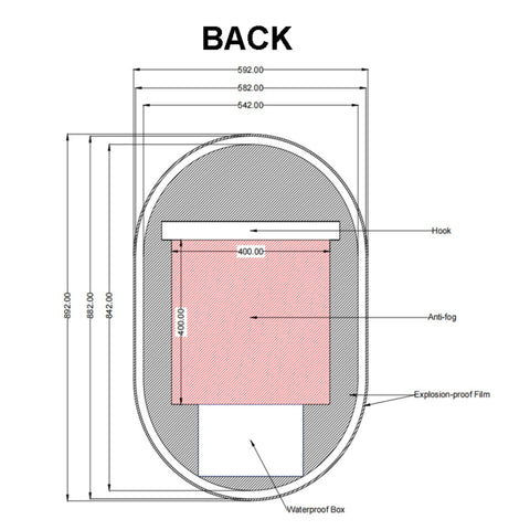 Aqua Perla - Carysil Oval 3 Color Lighting Black Framed Backlit LED Mirror Touch Sensor Switch Defogger Pad 600*900mm