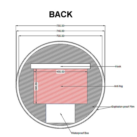 Aqua Perla - Carysil Round 3 Color Lighting Backlit LED Mirror Touch Sensor Switch Defogger Pad 750mm
