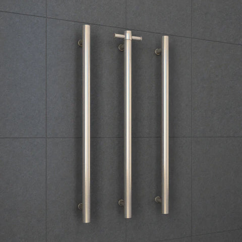 Thermogroup -  Brushed Nickel Round Vertical Single Heated Towel Rail