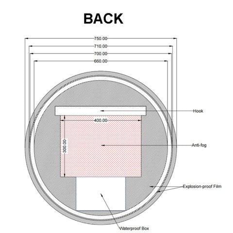 Aqua Perla - Carysil Round 3 Color Lighting Frontlit LED Mirror Touch Sensor Switch Defogger Pad 750mm